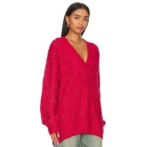 Tularosa Friso Oversized Soft Red Cable Knit V Neck Tunic Sweater L